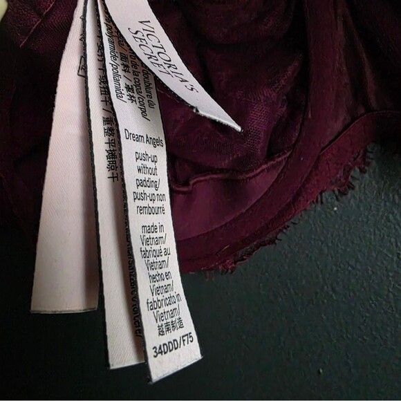 Victoria's Secret Maroon Eyelash Push Up Without Padding Lace Bra Sz 34DDD - Picture 6 of 8